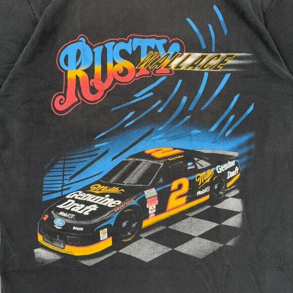 Vintage Single Stitch Rusty Wallace Miller Draft Beer Racing T Shirt - Picture 2 of 5